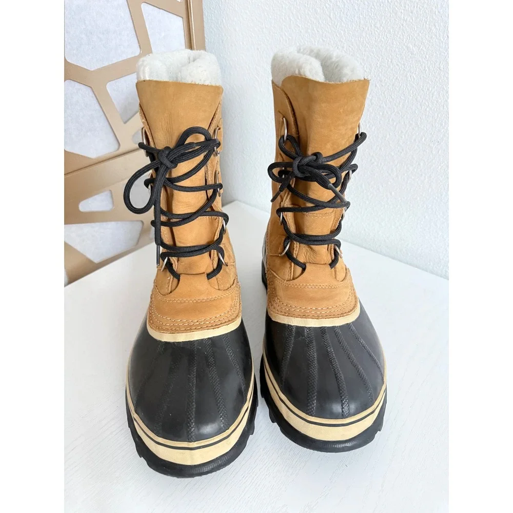 Sorel Caribou Mens Waterproof Winter Snow Boots Buff Tan Black NM1000-281 SZ 10